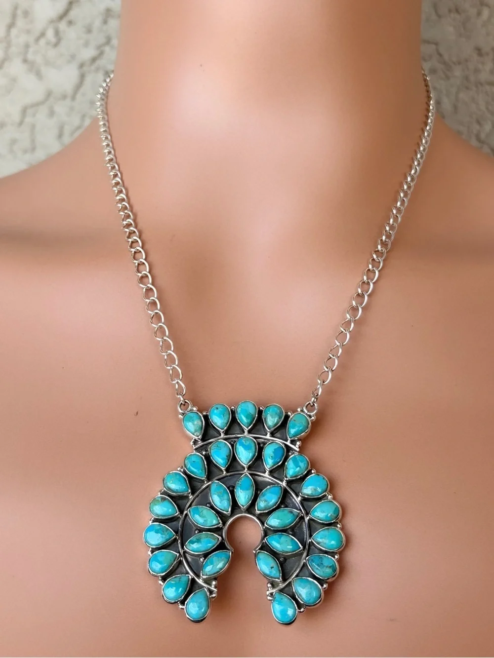 925 Sterling Silver Kingman Turquoise Naja Statement Necklace